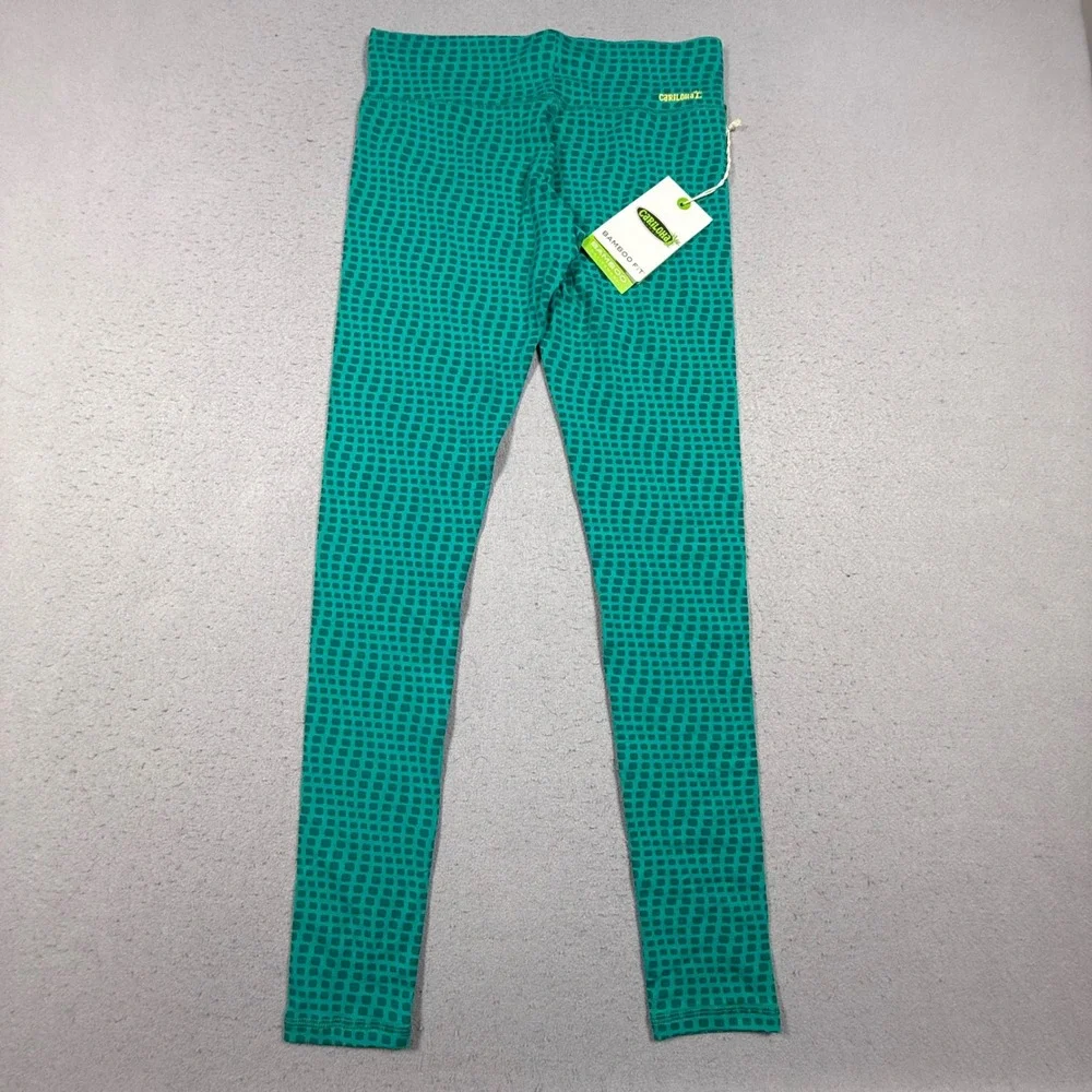 Cariloha Bamboo Fit Performance Leggings Emerald Geo Dot Green Womens Medium NWT